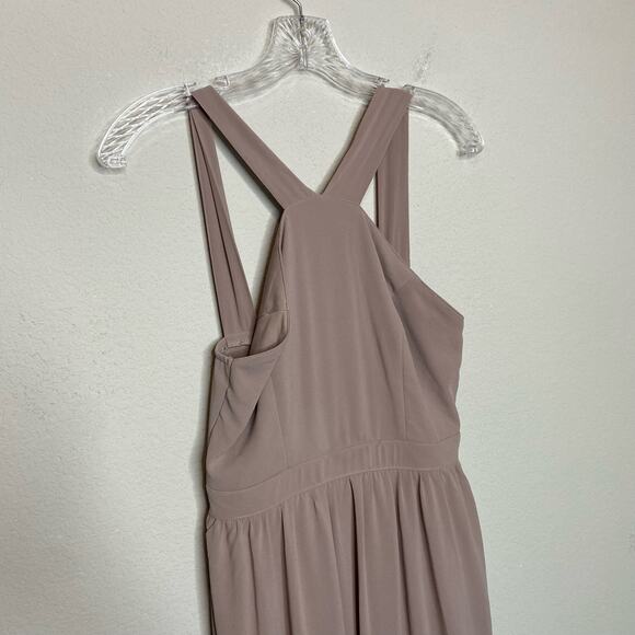Lulu's Dress Women's Size S Air Of Romance Taupe Maxi Halter Neckline Bridesmaid - Picture 4 of 6